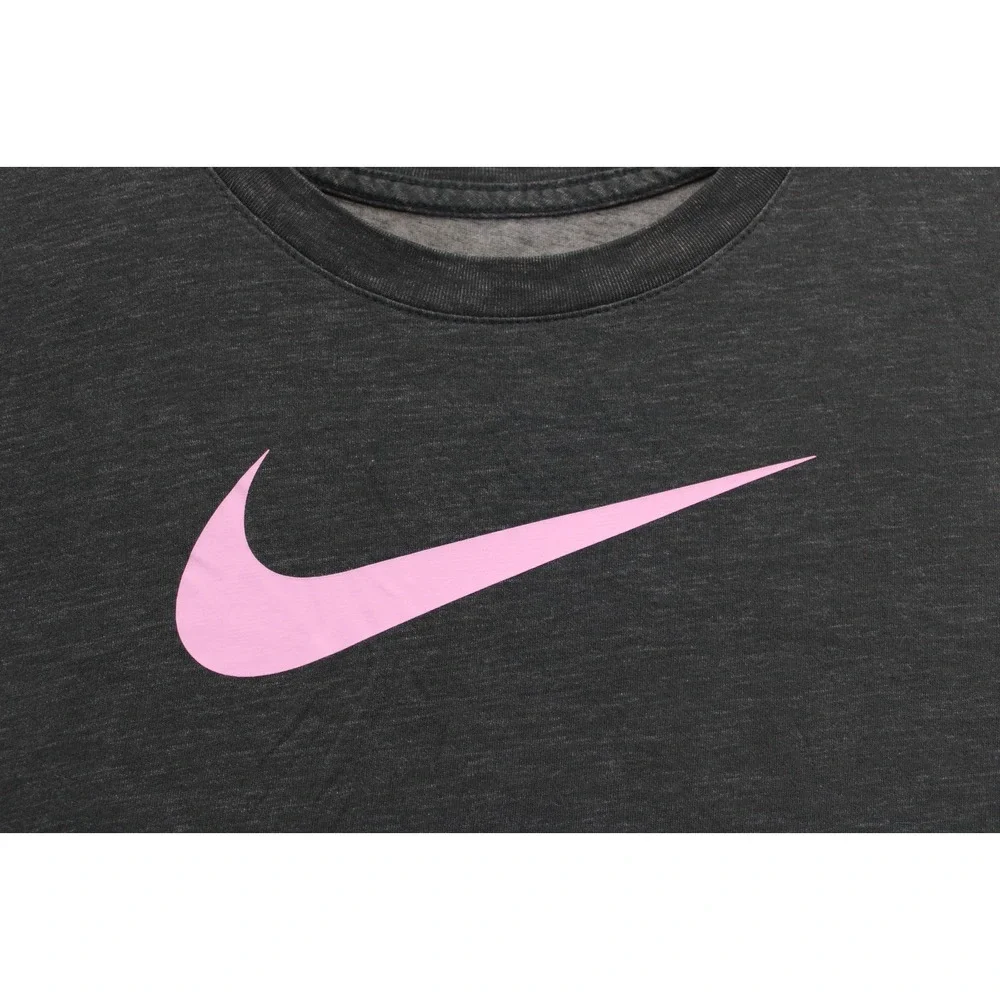 Nike Dri-Fit Gray Pink Swoosh Athletic T-Shirt Size L Running Workout Tee